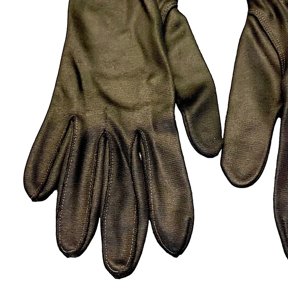 Vintage Black Stretch Fabric Gloves Cover Wrists OS